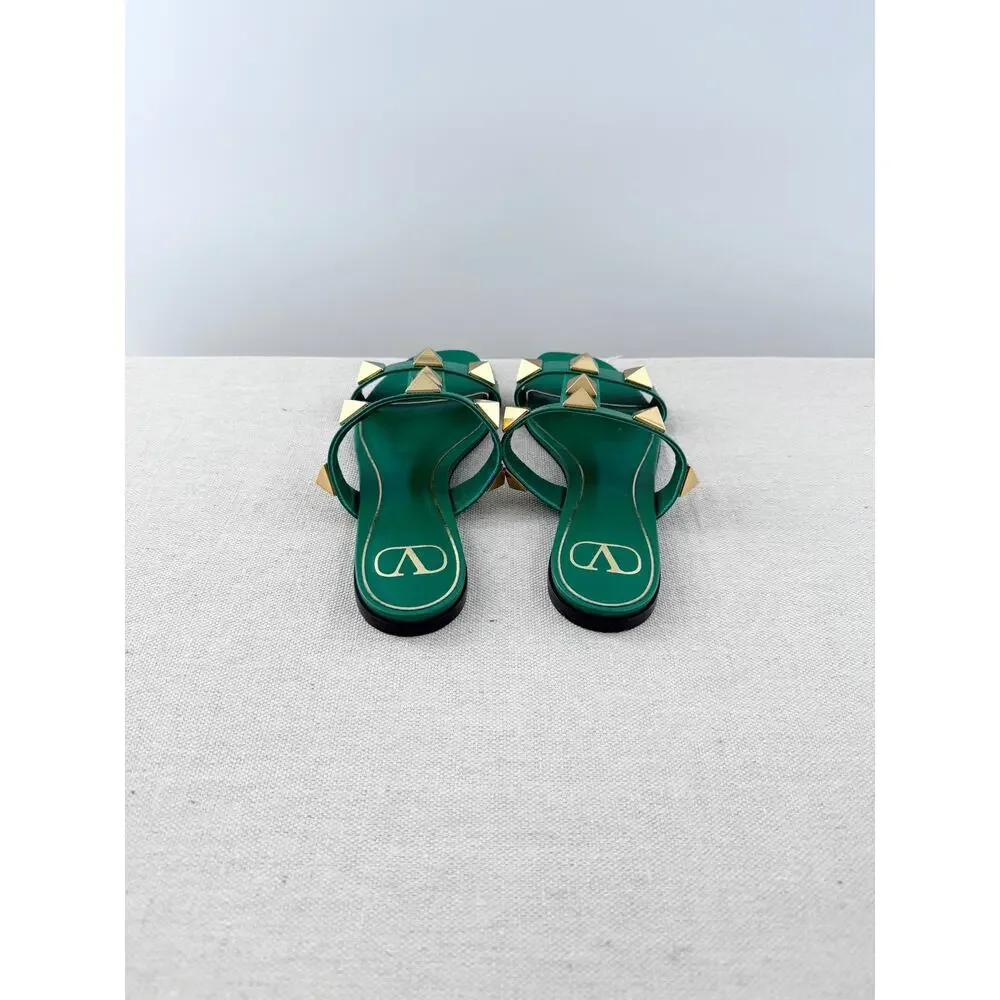 Valentino Garavani Roman Stud Slip On Slide Sandals Green Women's Size EU 36